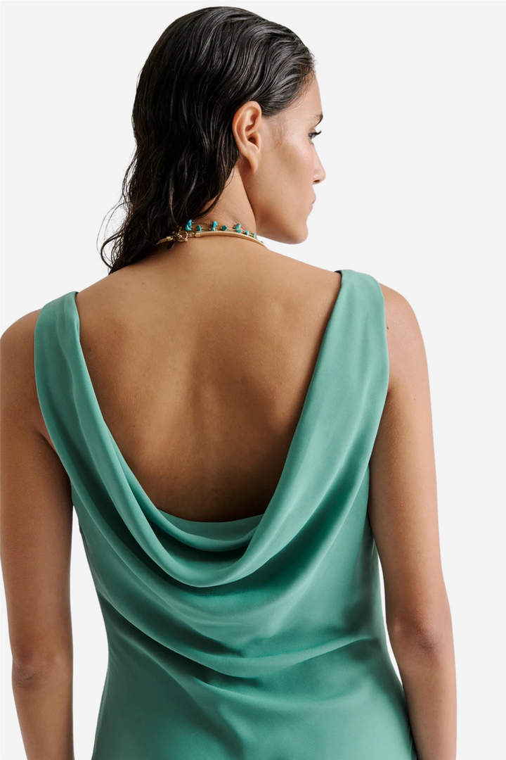 Alia Cowl Neck Ruffled Maxi Dress Deep Aqua