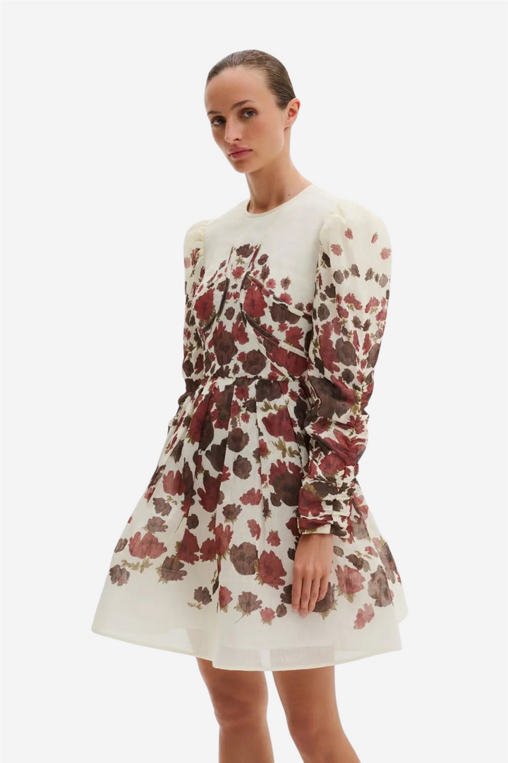 Leoni Silk Blend Mini Dress Wine Peony