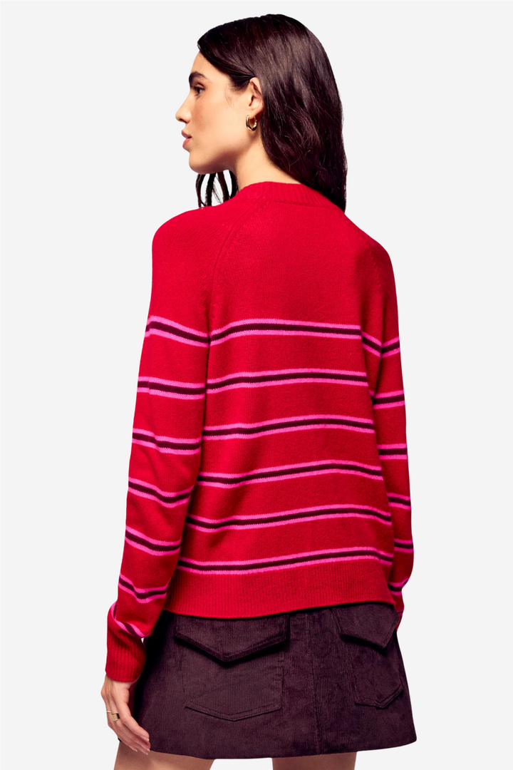 Striped Mock-Neck Sweater Warm Red