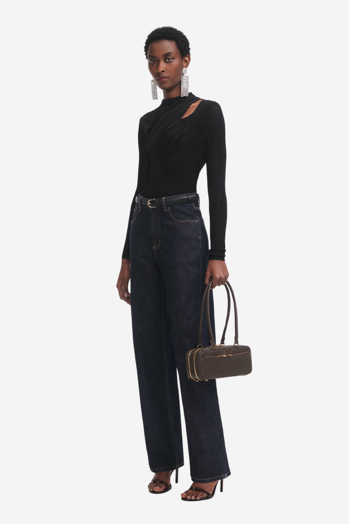 Black Cut Out Viscose Knit Top
