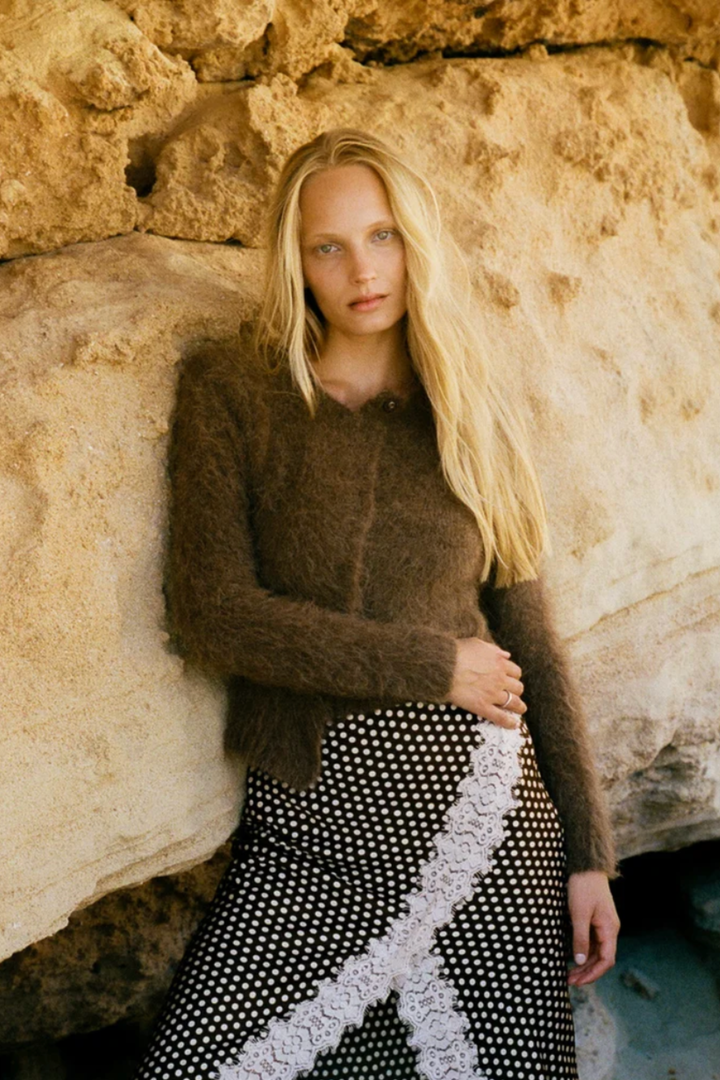 Hairy Knit Jacket Brown