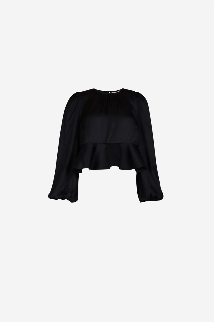 Satin Flounce Top Black