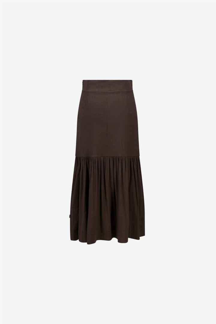 Lill Stretch Linen Skirt Dark Brown