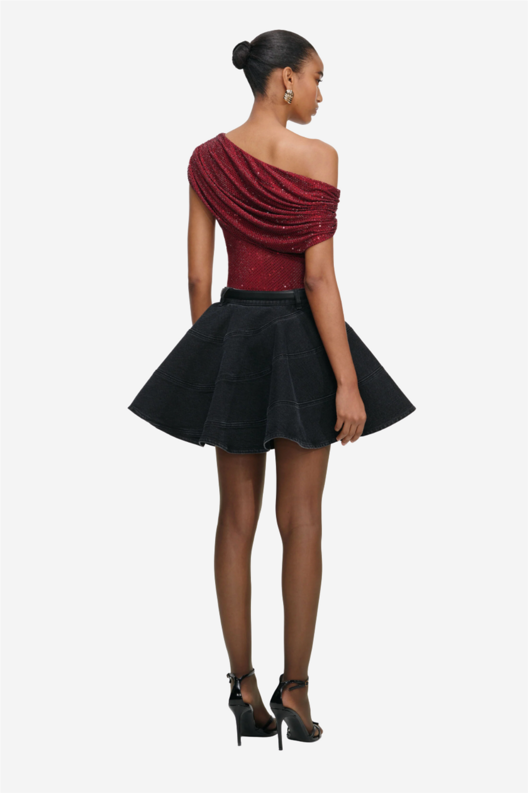 Burgundy Rhinestone Drape Top