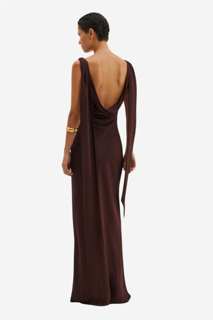 Vida Cowl Neck Scarf Maxi Dress Espresso