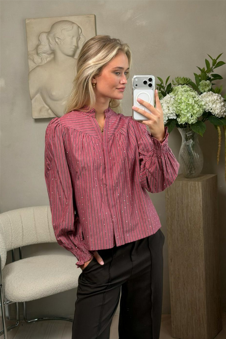 Astrida Soft Stripe Stone Blouse Dark Rose