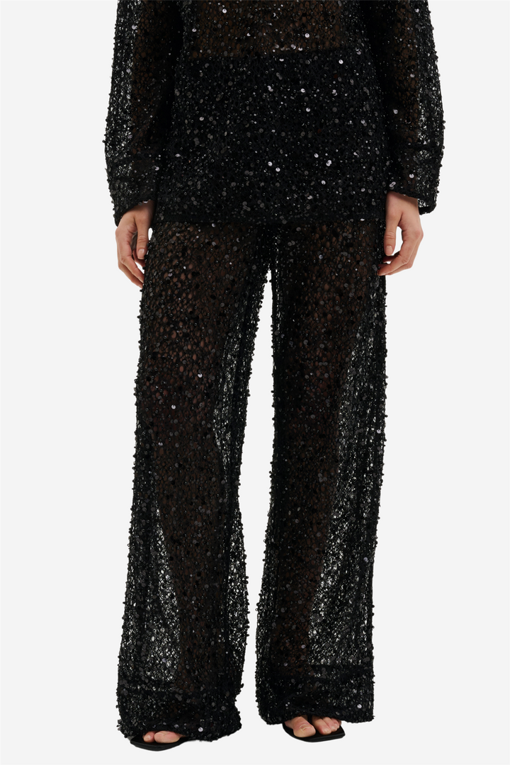 Pamela Embellished Lace Trousers Black