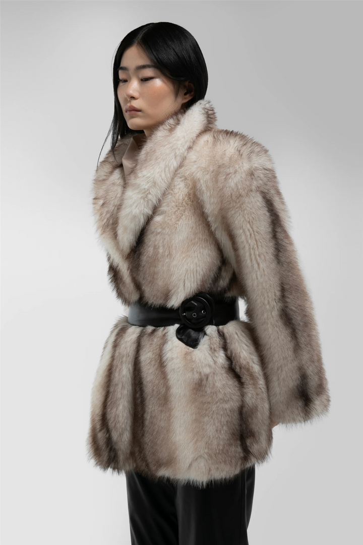 Emilia Fur Jacket Taupe Striped