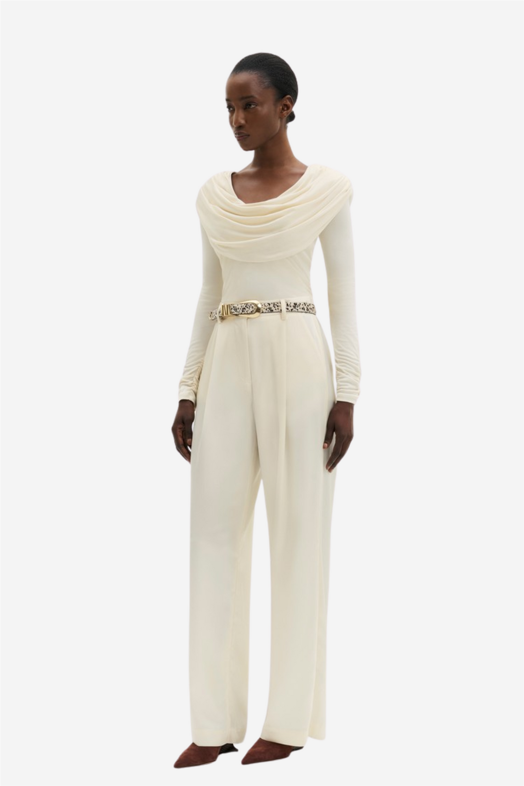 Signe Cowl Neck Jersey Top Pearl