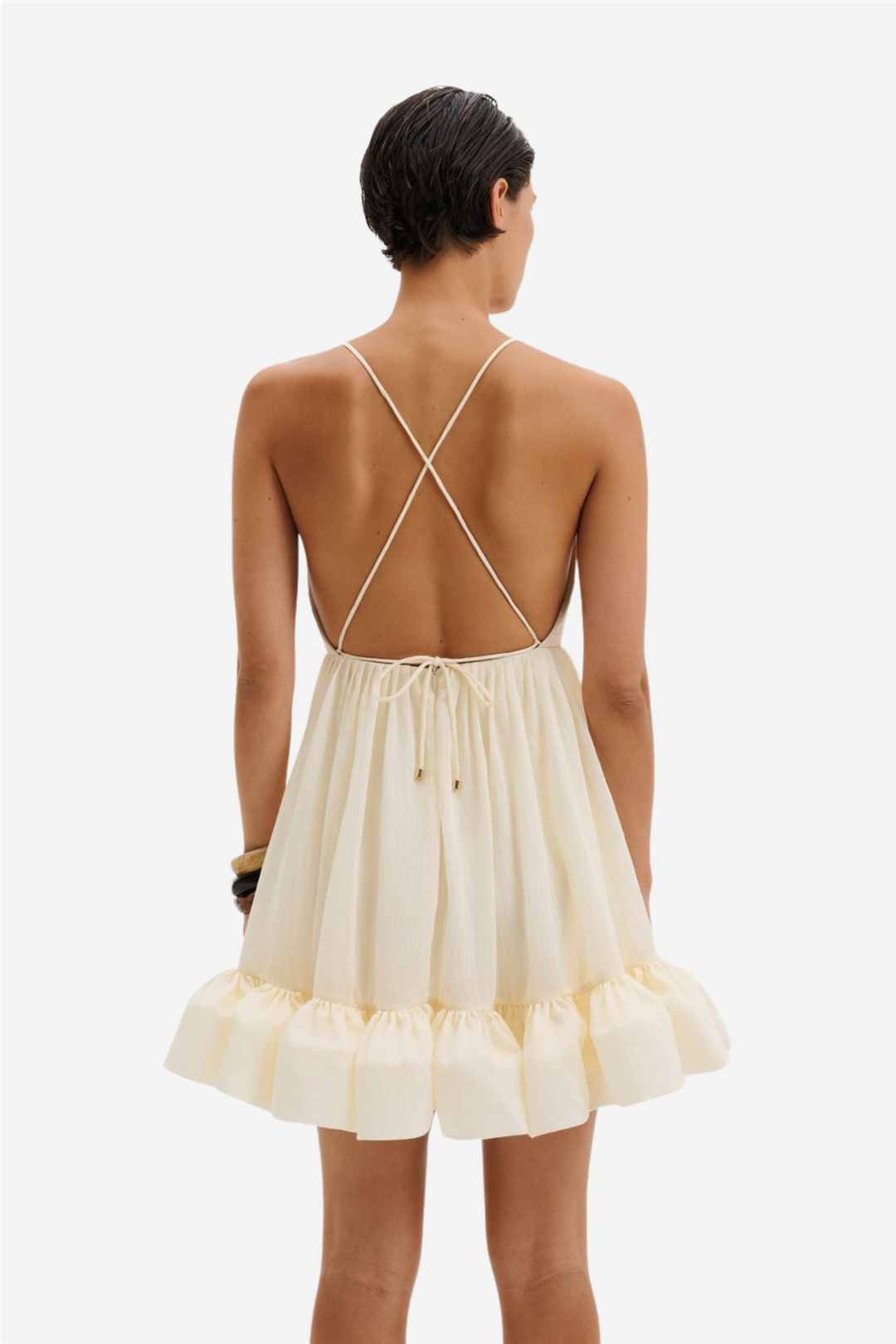 Hera Tie-Back Ruffled Mini Dress Pearl