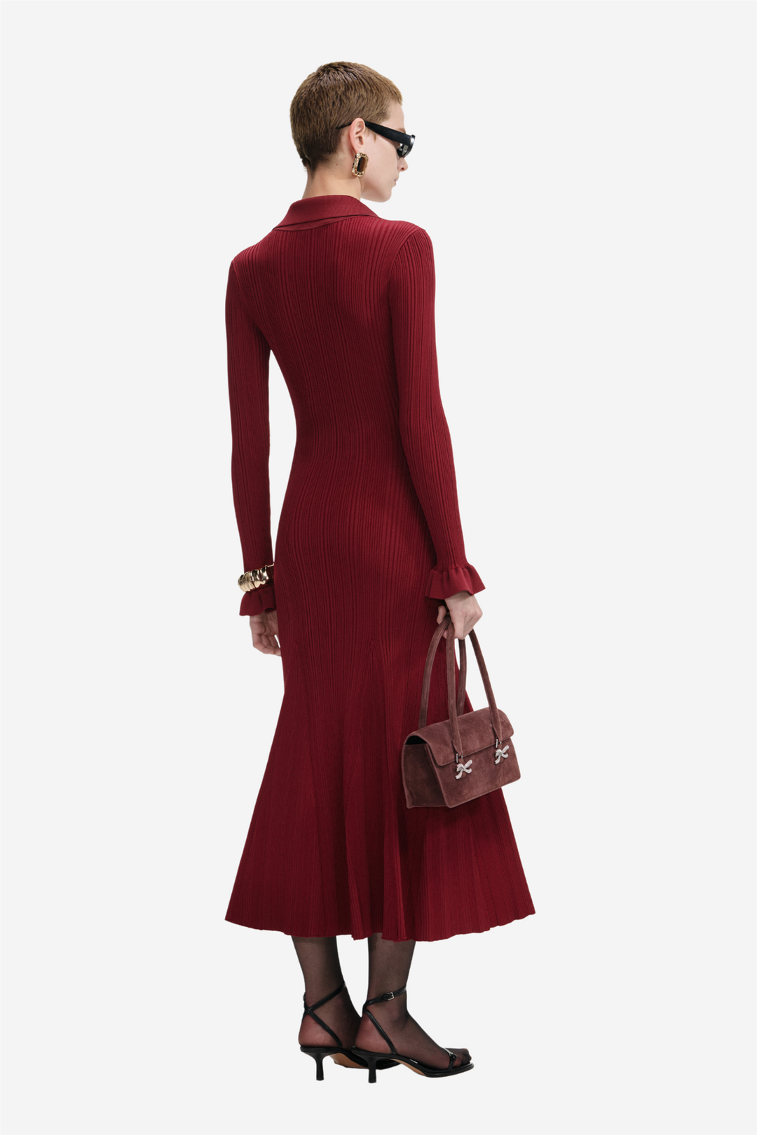Ribbed Knit Midi Dress Burgundy