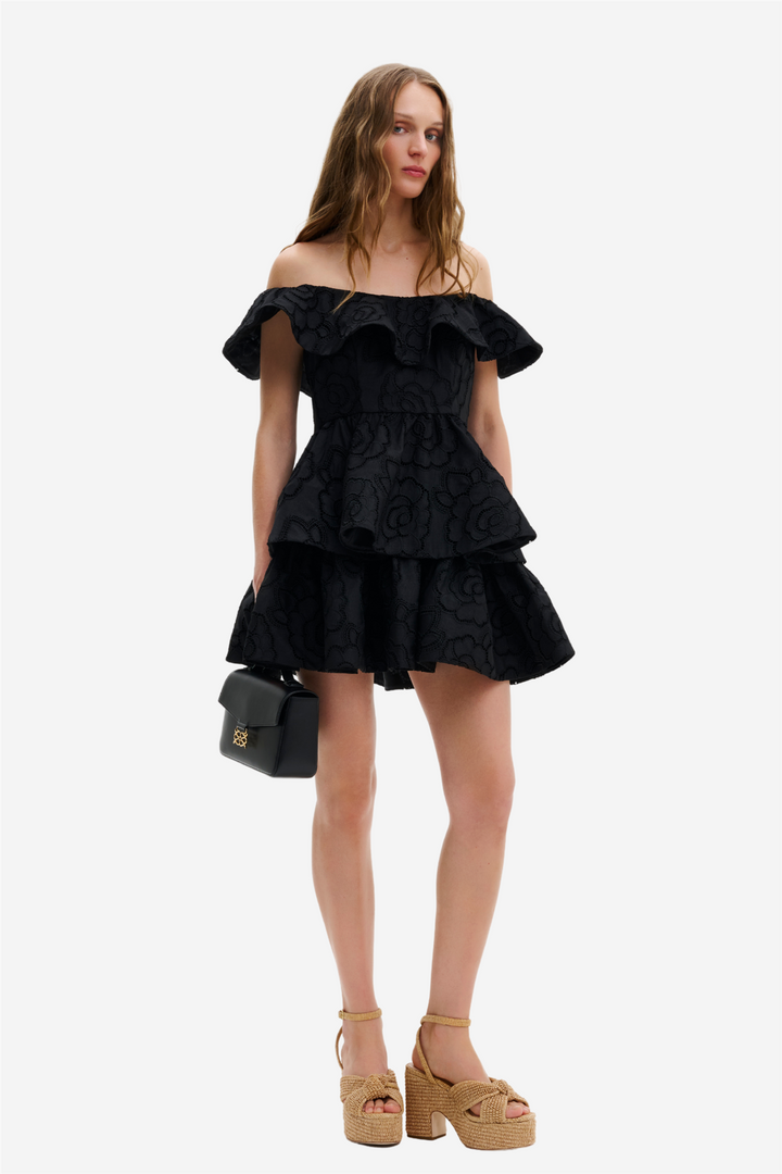Tracy Off Shoulder Lace Mini Dress Black