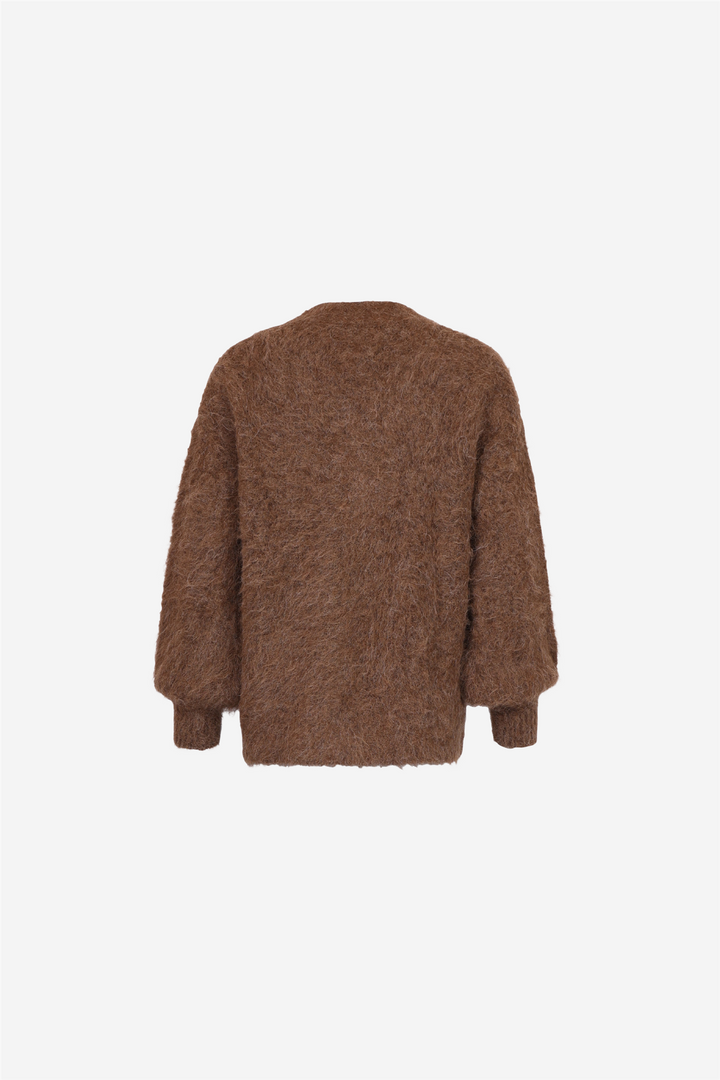 Hairy Knit V-Neck Jacket Brown