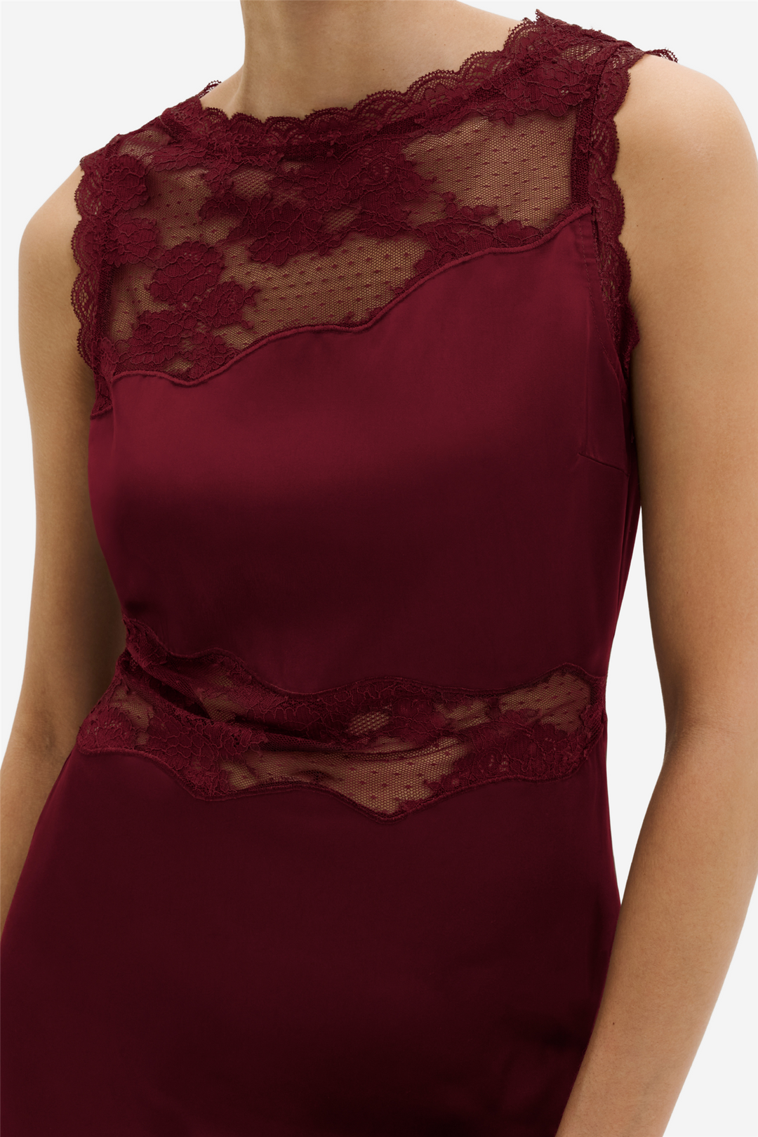 Desire Lace Trimmed Cut Out Midi Dress Ruby