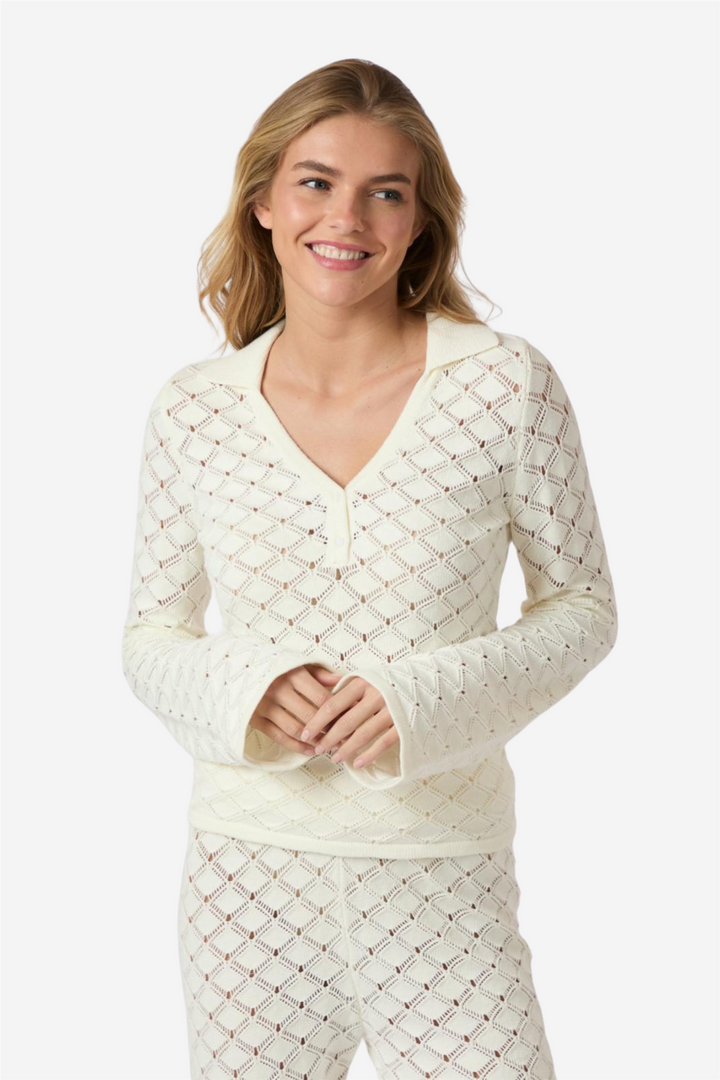 Aston Stitch Knit Bloouse Off White