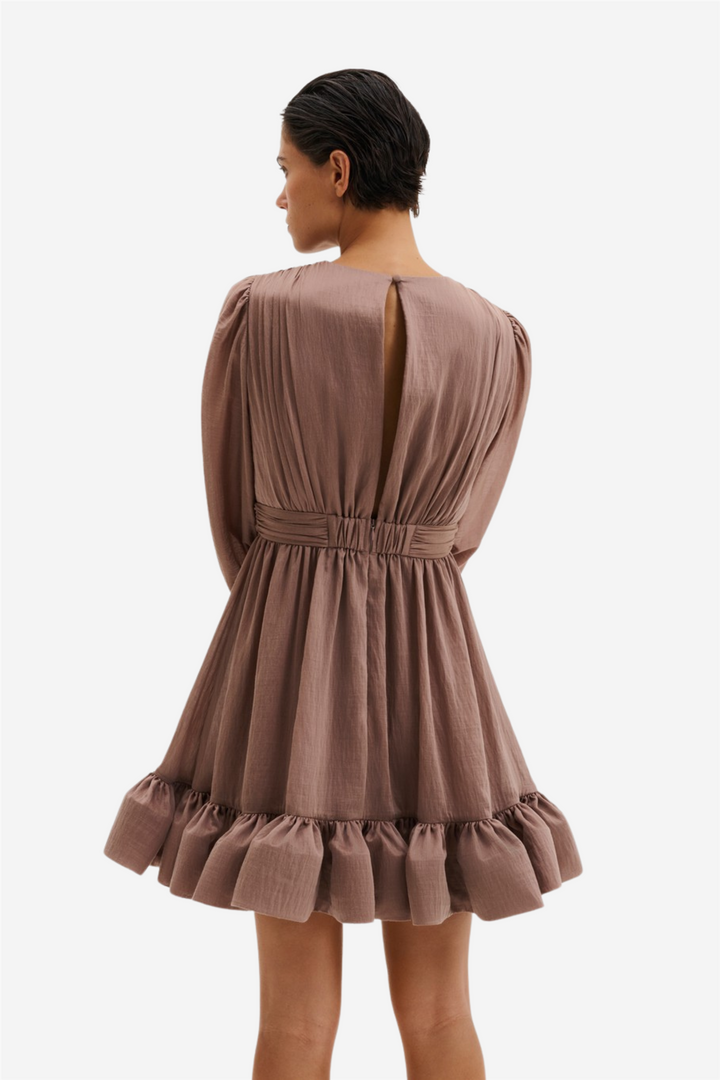 Jadie V-Neck Ruffled Mini Dress Taupe