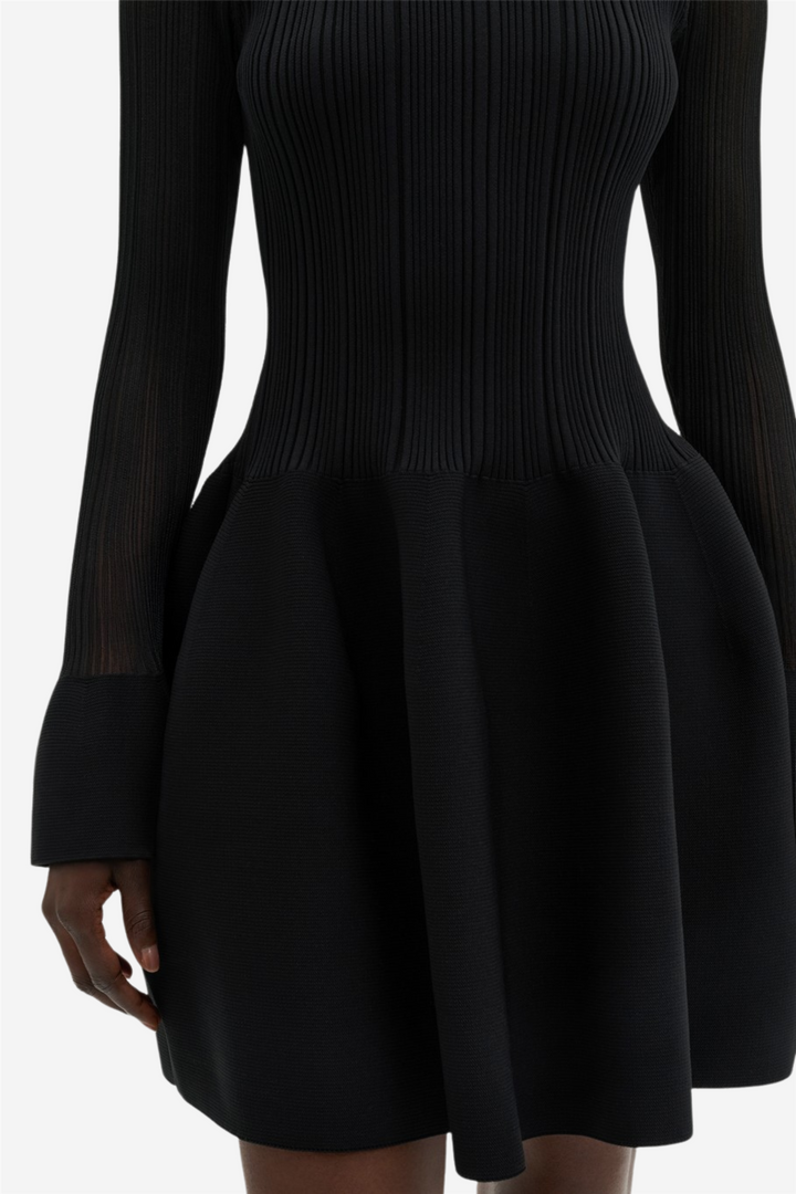 Elona Voluminous Skirt Knitted Mini Dress Black