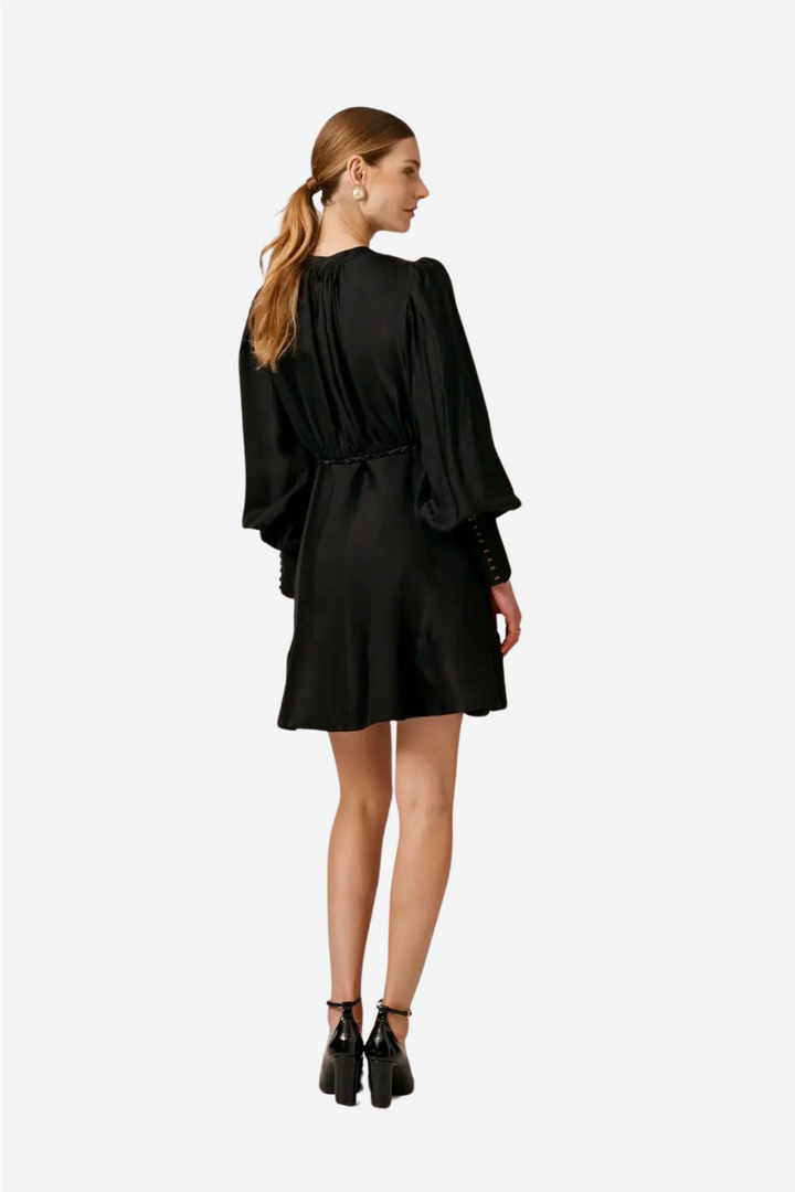 Striped Belt Dress Black