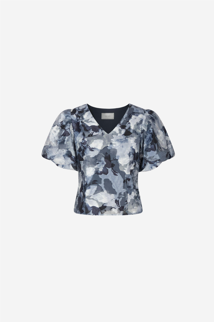Camia Brocade Floral Bloouse Floral Gray