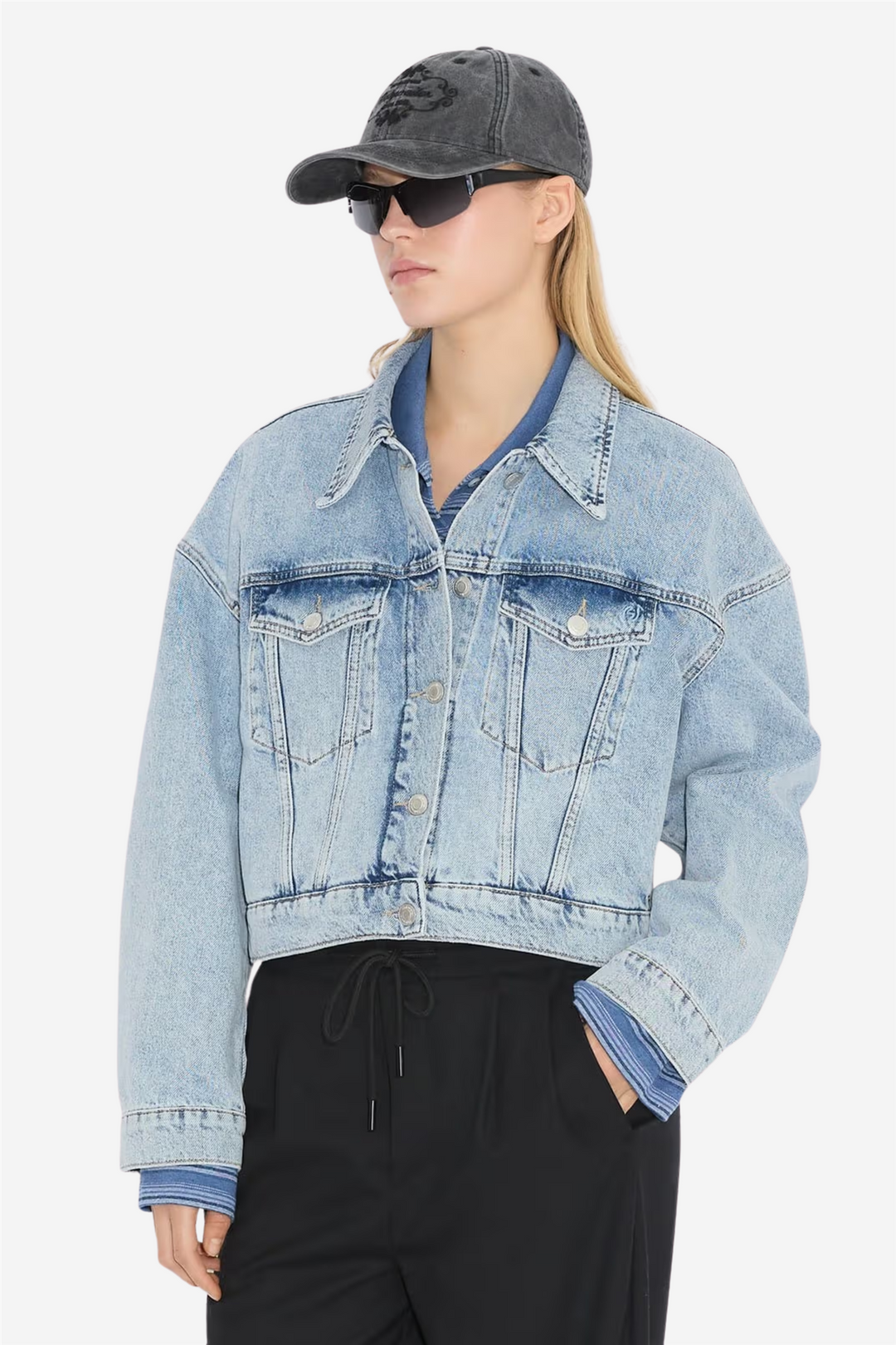 Cropped Denim Jacket Blue Washed