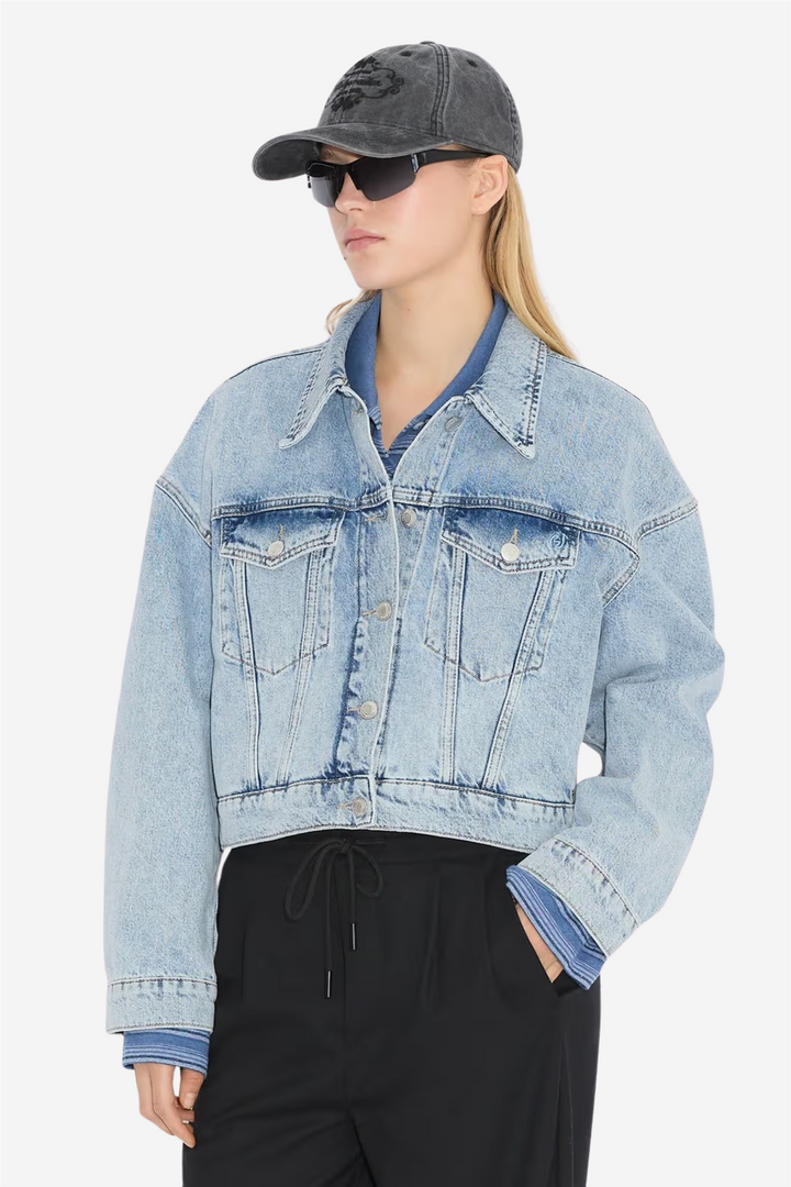 Cropped Denim Jacket Blue Washed