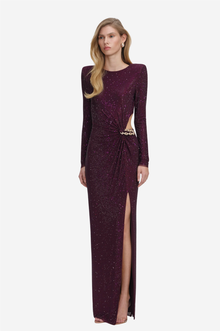 Rhinestone Embellished Maxi Dress Burgundy