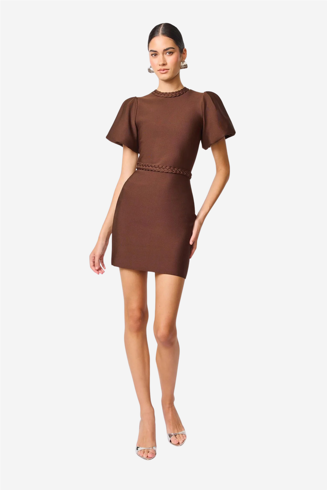 Floriana Cap Sleeve Flare Mini Dress Brown