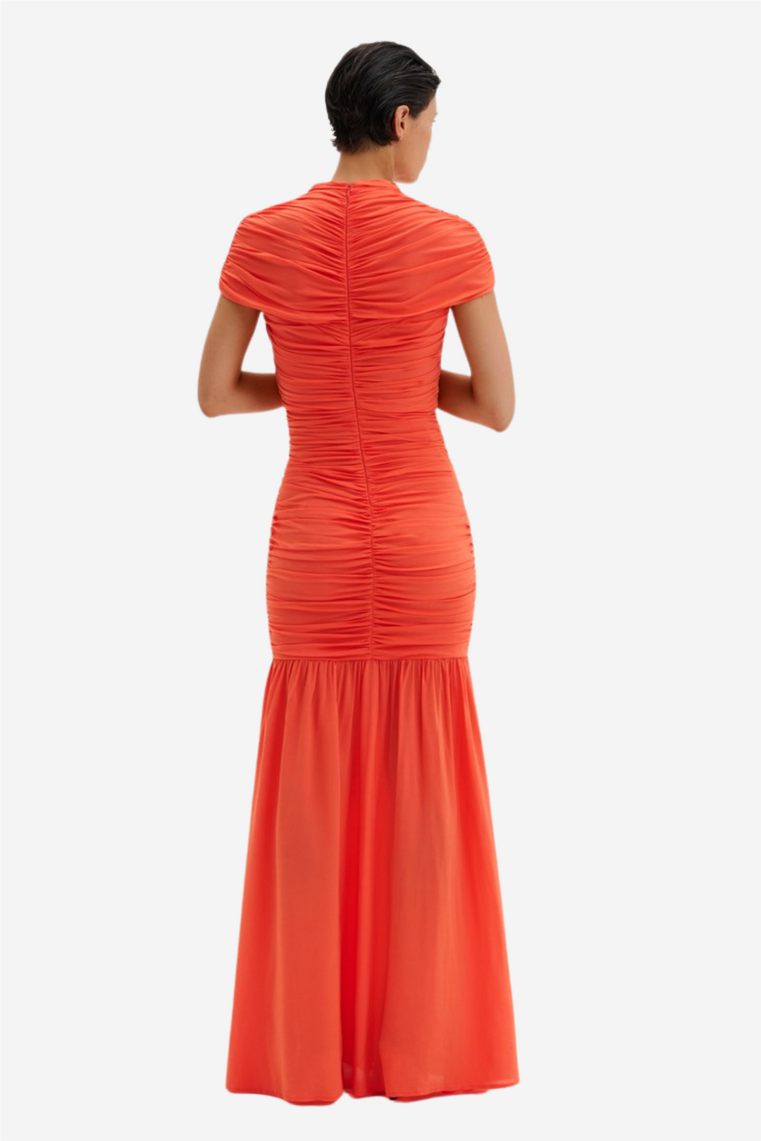 Loana Draped Chiffon Maxi Dress Coral