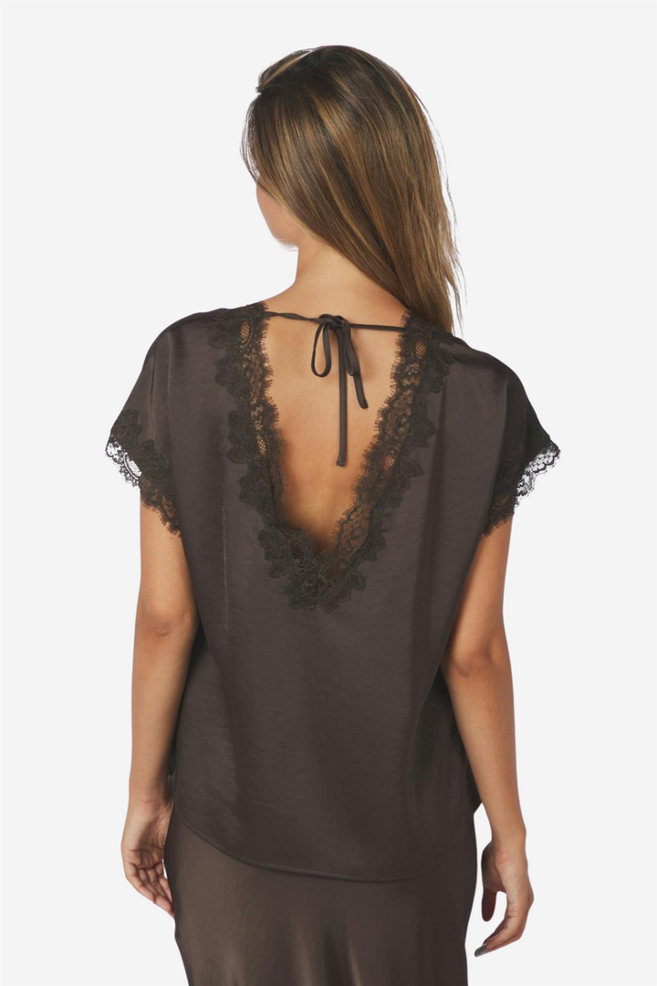 Benera Heavy Sateen Lace Blouse Dark Brown