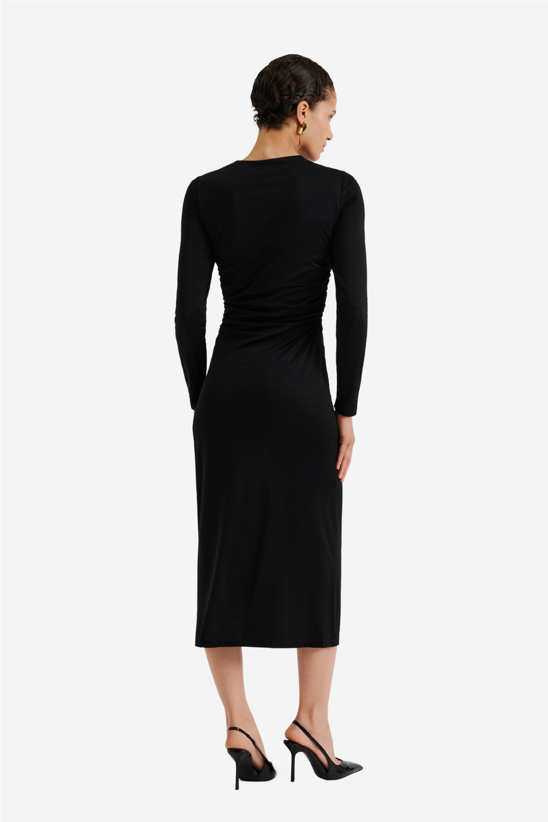 Amela Embellished Jersey Midi Dress Black