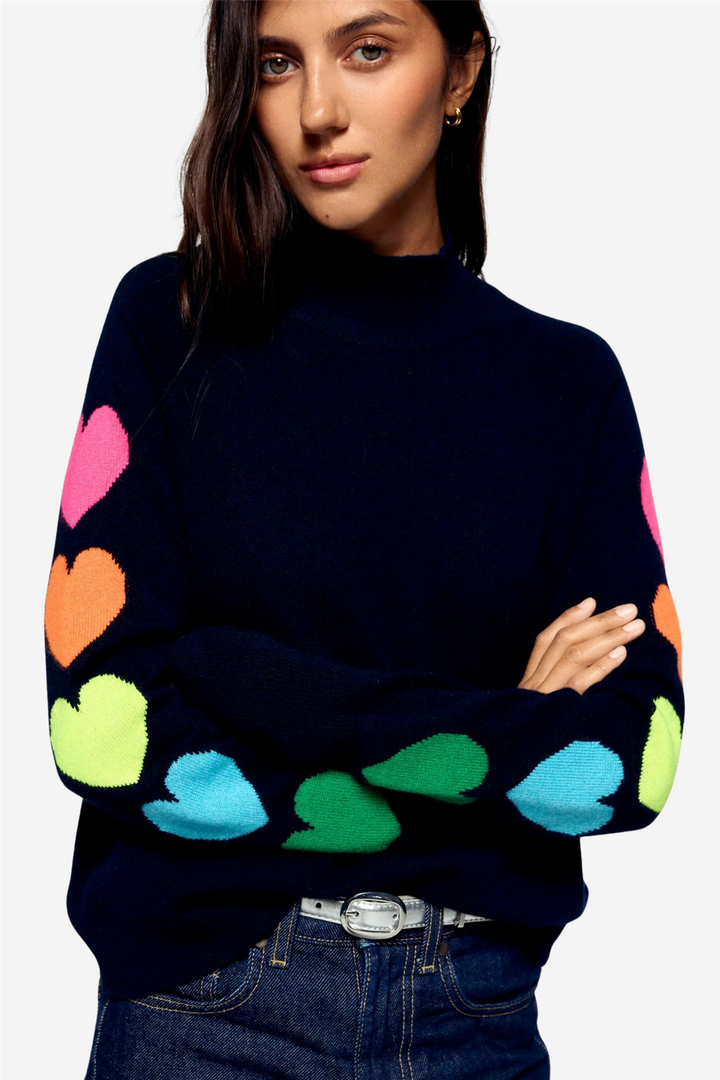 Mock Neck Sweater Multicolored Hearts