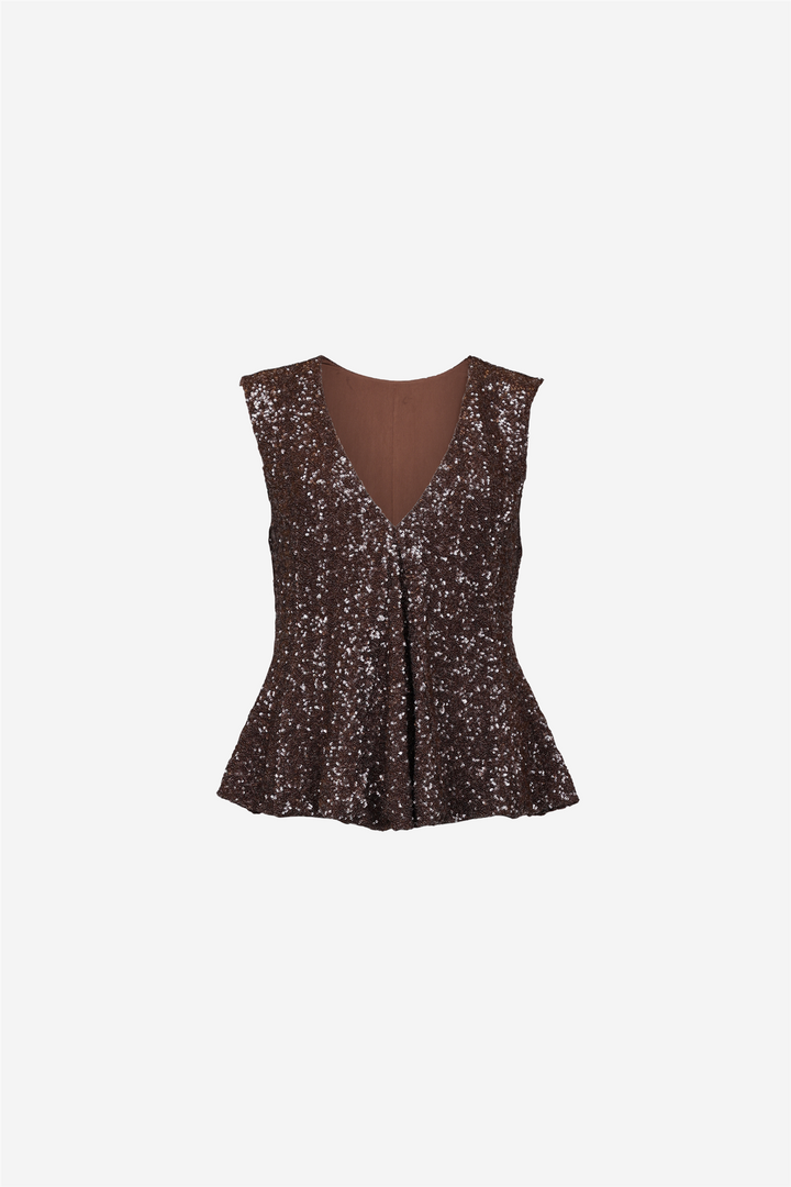 Beaded V-Neck Top Chocolate