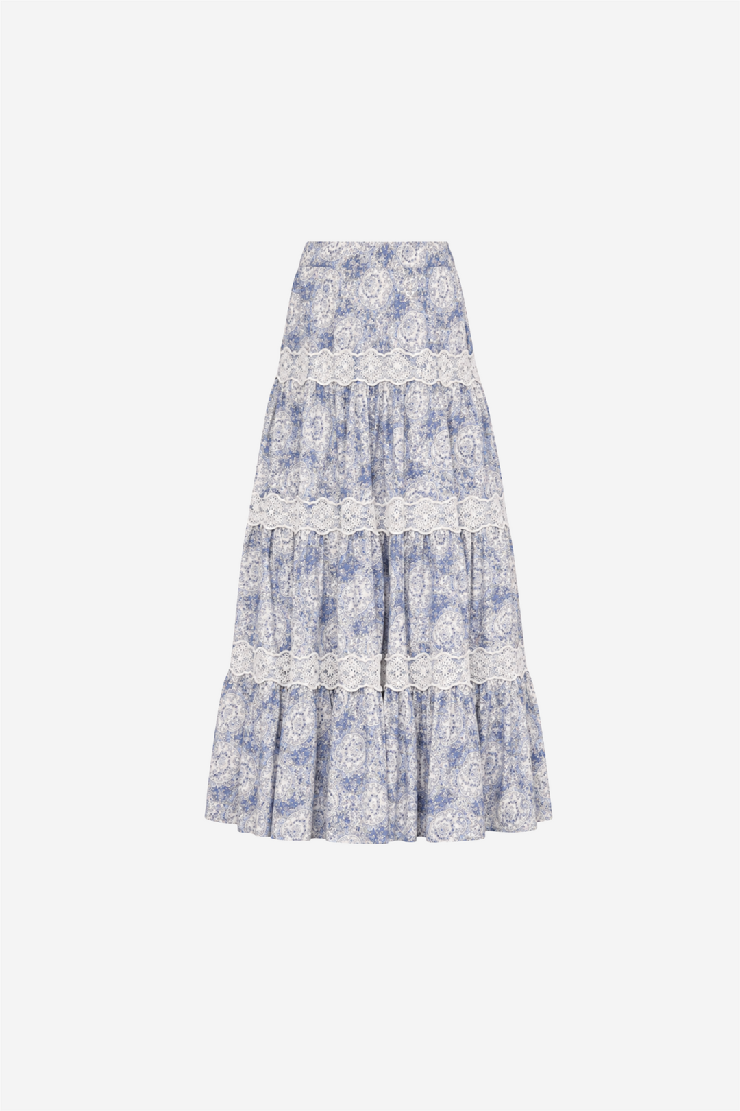 Cotton Slub Maxi Skirt Blue Paisley