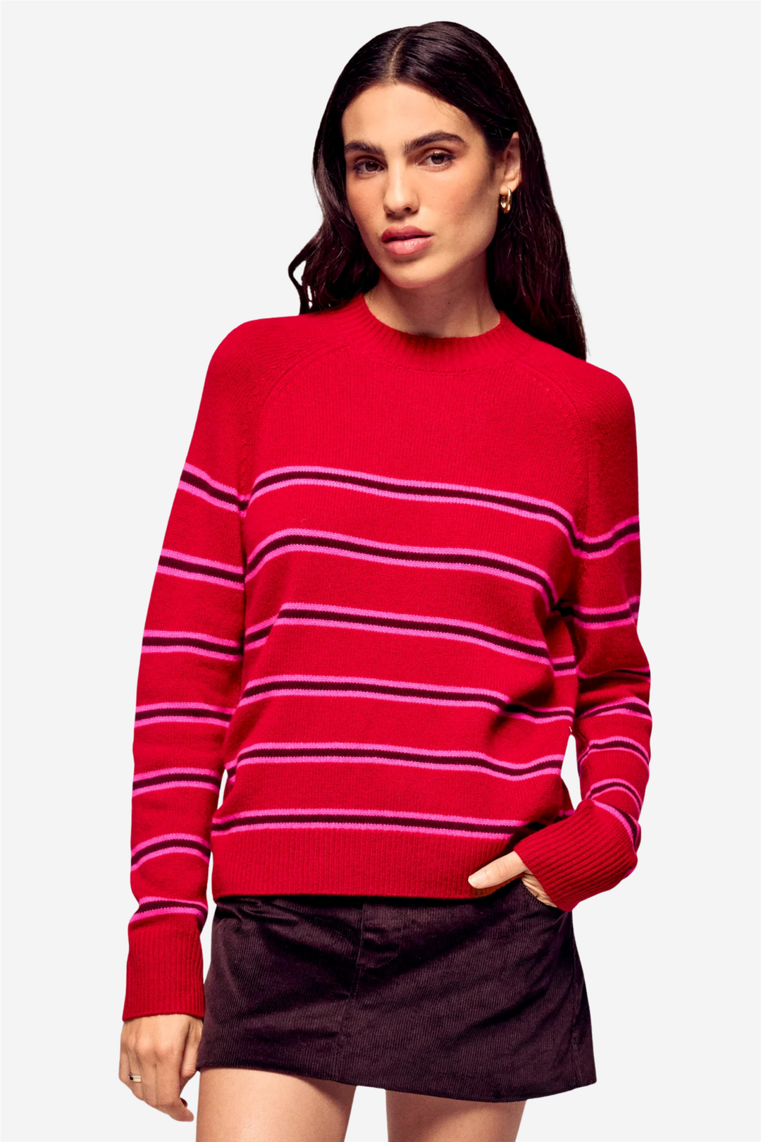 Striped Mock-Neck Sweater Warm Red
