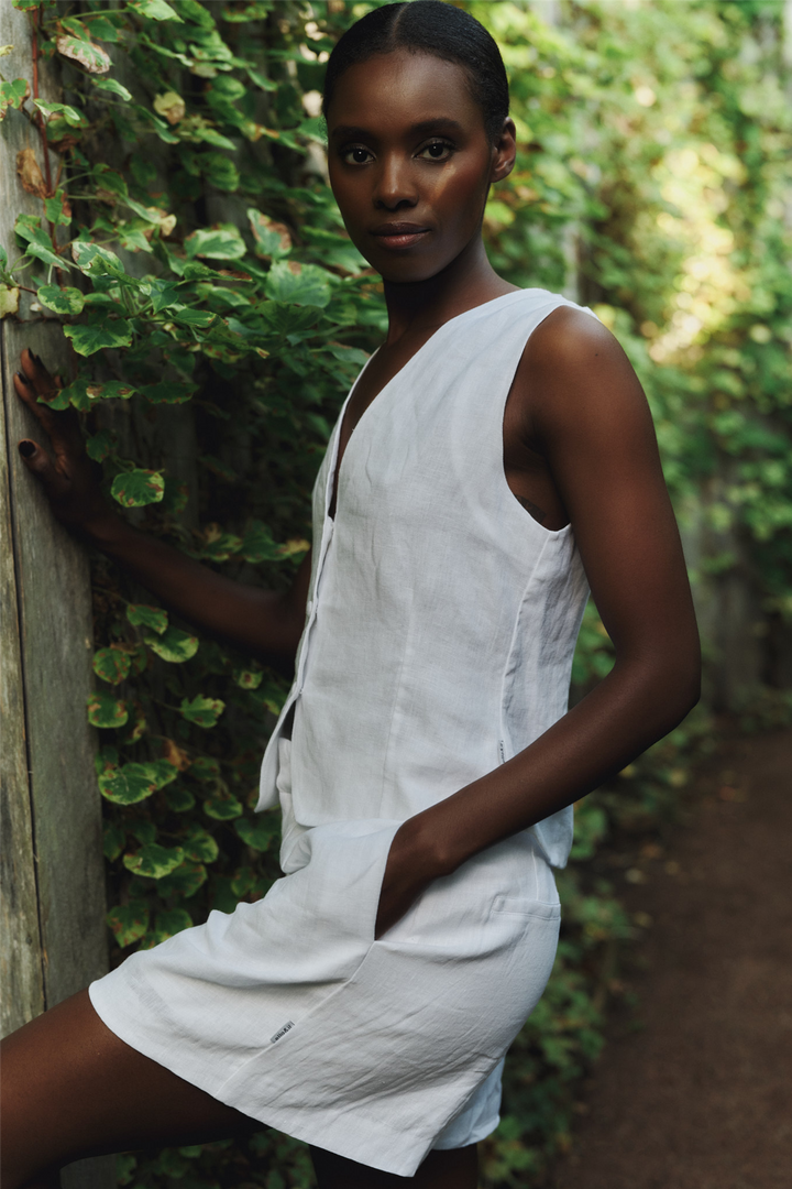 Freya Solid Linen Shorts White