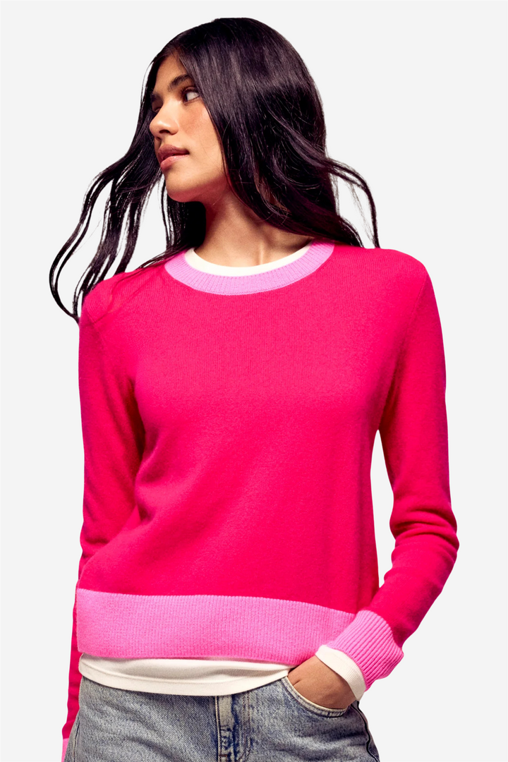 Two-Tone Crewneck Sweater Raspberry Pink