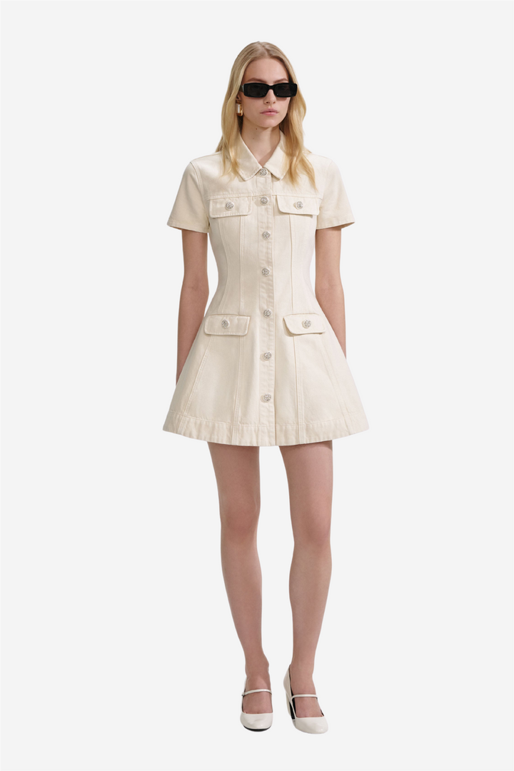 Cream Collared Denim Mini Dress