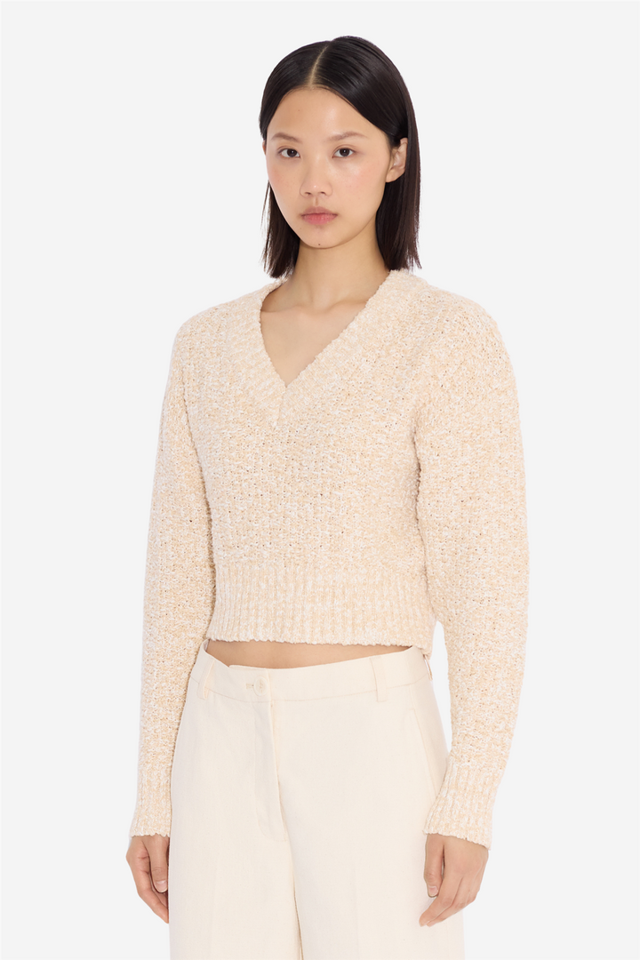 Resort Cropped V-Neck Sand Mix