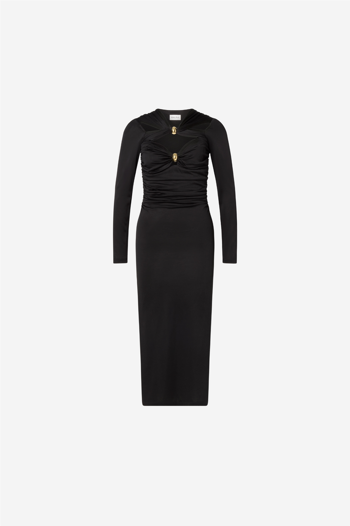 Amela Embellished Jersey Midi Dress Black