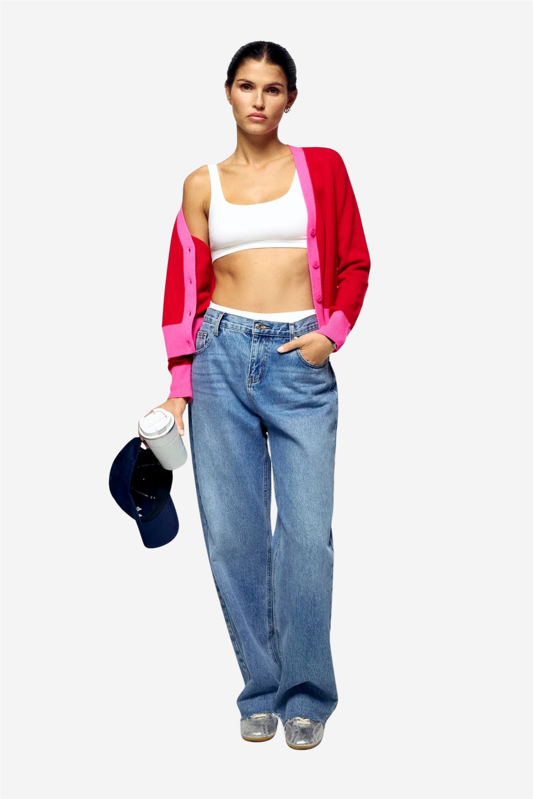 Two Color Cardigan Hot Red