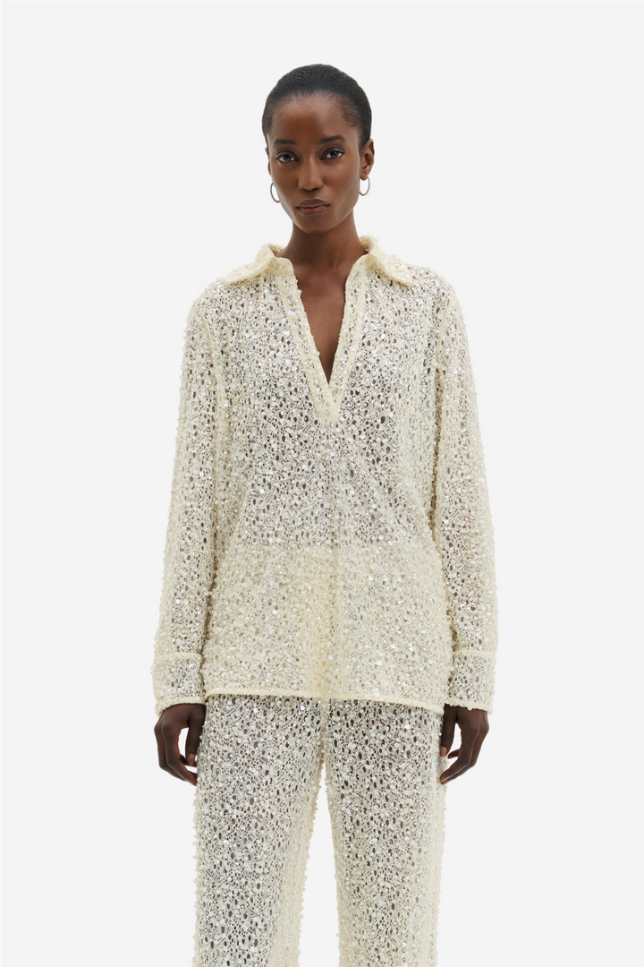 Philippa Embellished Lace Shirt Pearl