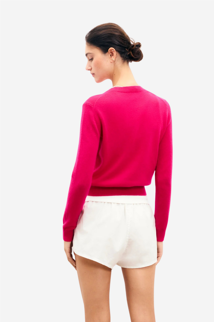 Crewneck Sweater With Future Heart Embroidery Tropical Raspberry