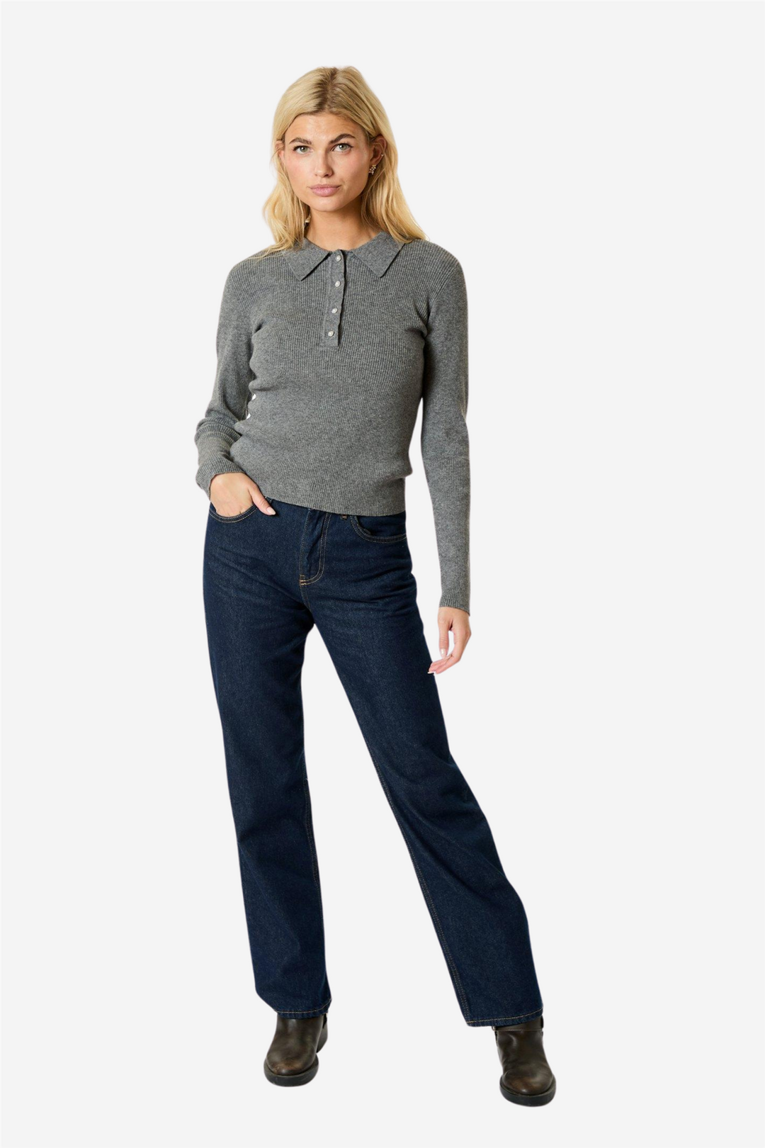 Panama Knit Blouse Dark Grey Melange