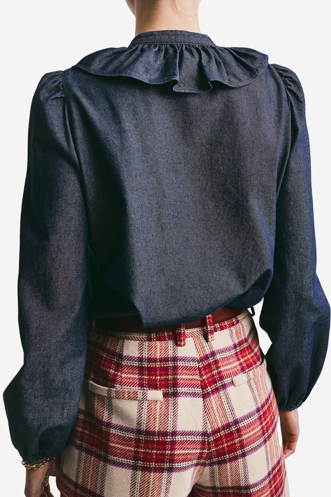 Denim Flounce Blouse