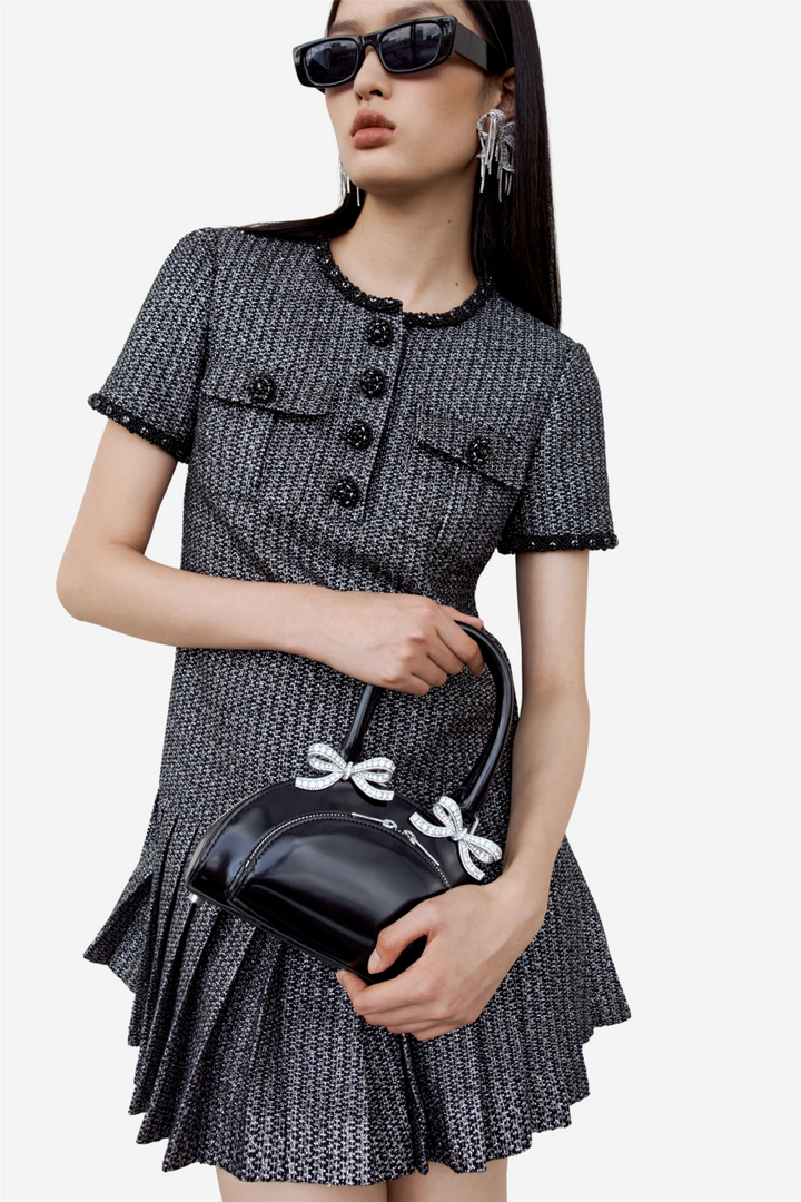 Metallic Boucle Mini Dress Black