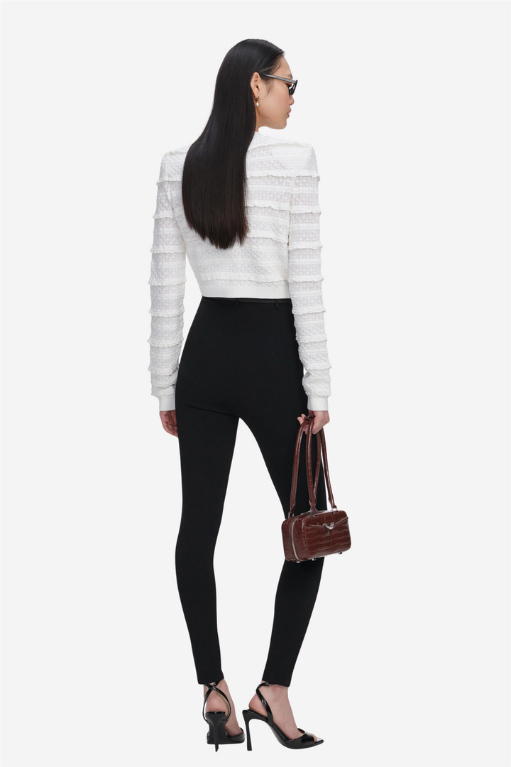 Pointelle Diamante Cardigan White