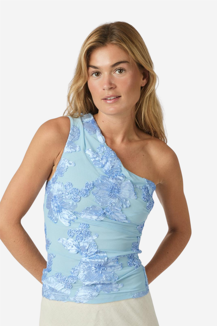 Florini Big Flower Mesh Top Light Blue