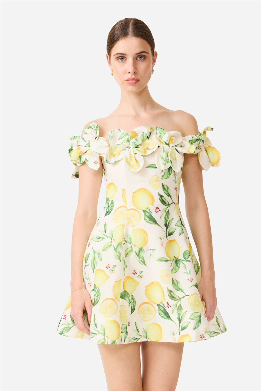 Hana Off Shoulder Mini Dress Yellow Multi