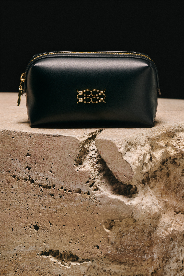 Monogram Leather Toiletry Bag Black