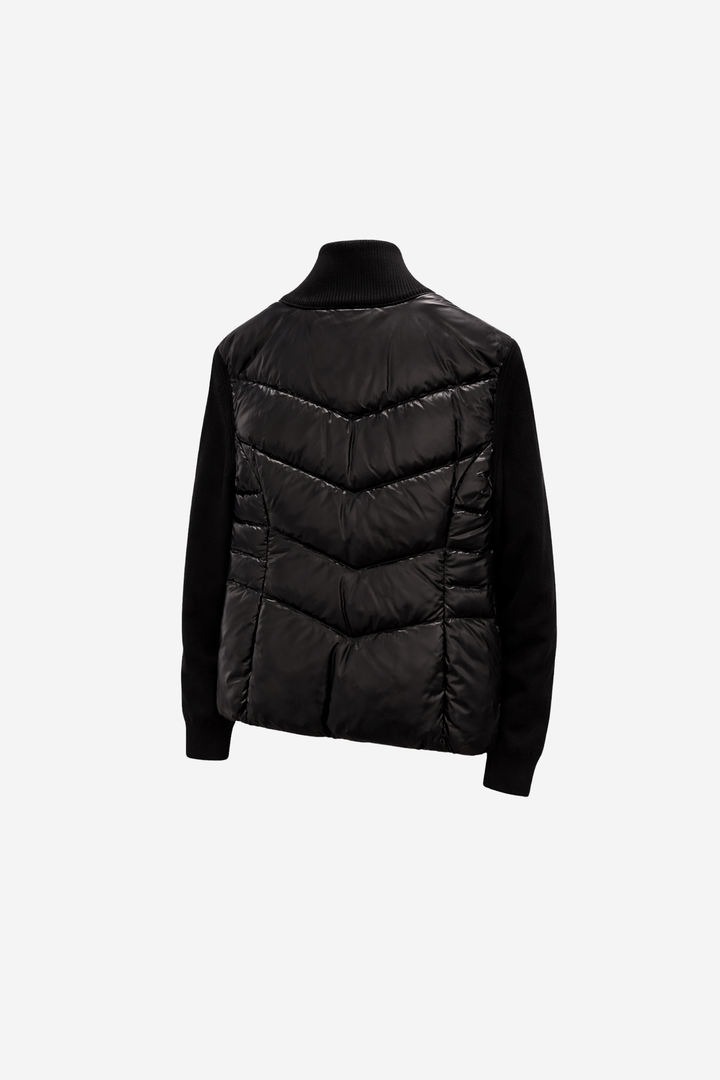 Padded Wool Zip-Up Cardigan Black